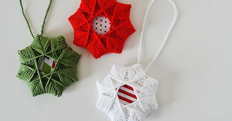 Red green and white yarn Christmas ornaments